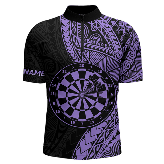 Custom Purple Tribal Dart Shirts for Men Dart Team Jersey Dartboard Gifts Polo & 1/4 Zip NNT163