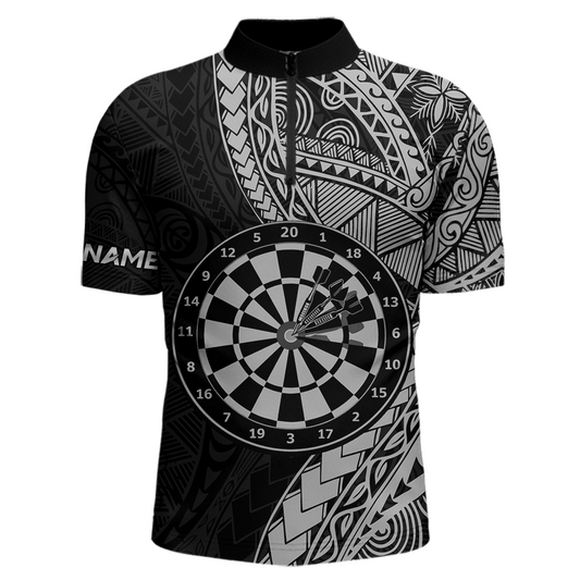 Custom White Tribal Dart Shirts for Men Dart Team Jersey Dartboard Gifts Polo & 1/4 Zip NNT163