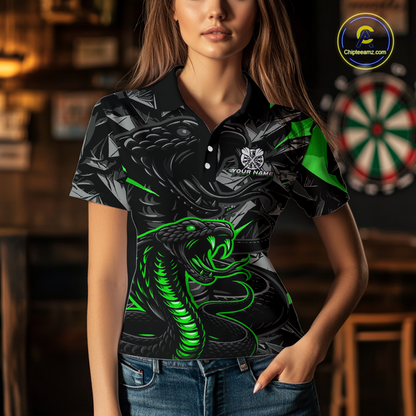 Green Custom Cobra Snake Dart Shirts for Women Dart Team Jersey Dartboard Gifts Polo & 1/4 Zip NNT162