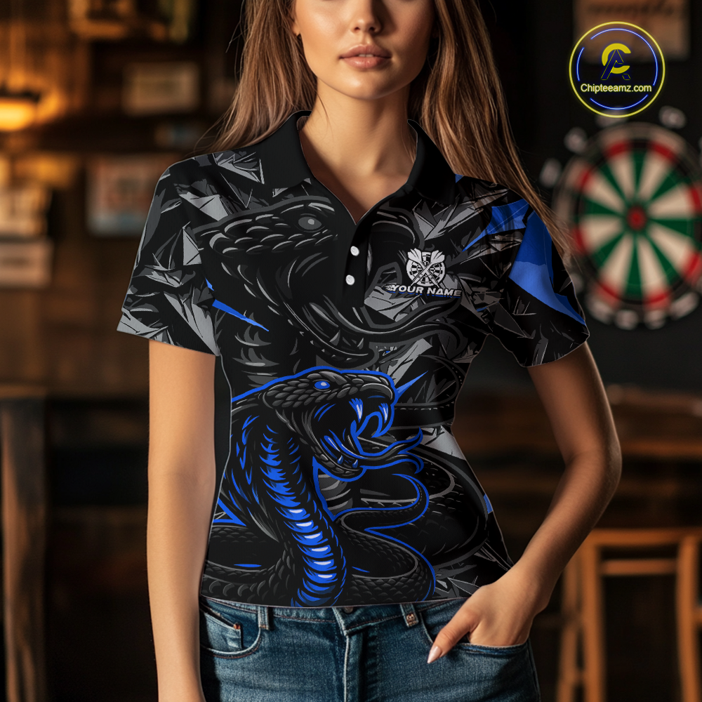 Blue Custom Cobra Snake Dart Shirts for Women Dart Team Jersey Dartboard Gifts Polo & 1/4 Zip NNT162