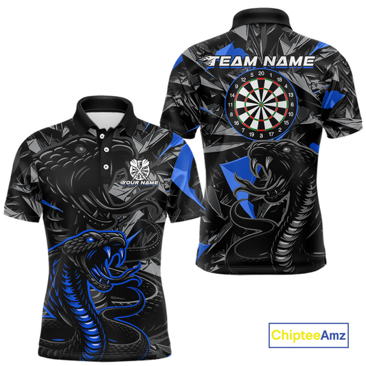 Blue Custom Cobra Snake Dart Shirts for Men Dart Team Jersey Dartboard Gifts Polo & 1/4 Zip NNT162