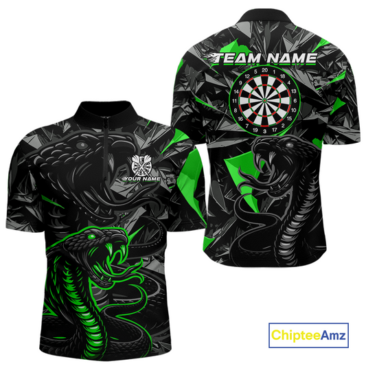 Green Custom Cobra Snake Dart Shirts for Men Dart Team Jersey Dartboard Gifts Polo & 1/4 Zip NNT162