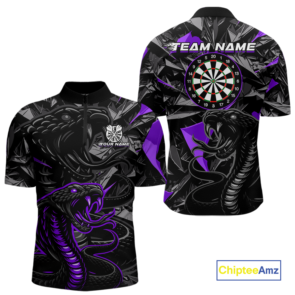 Purple Custom Cobra Snake Dart Shirts for Men Dart Team Jersey Dartboard Gifts Polo & 1/4 Zip NNT162