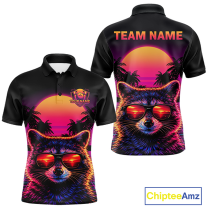 Custom Funny Raccoon Retro Sunset Bowling Jersey for Men Bowling Uniform Bowling Team Shirts HNT280