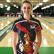 Load image into Gallery viewer, Custom Red Funny Horse Bowling Tournament Jersey for Women Bowling Team Shirts Polo &amp; 1/4 Zip HNT180