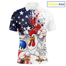 Load image into Gallery viewer, Custom us flag chicken bowling jersey for men, personalized team bowling polo shirt front view