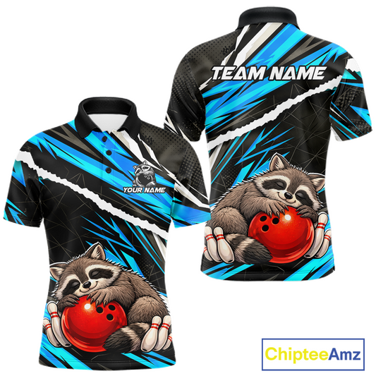 Custom Turquoise Raccoon Bowling Jersey for Men Bowling Team Shirts Polo & 1/4 Zip HNT247