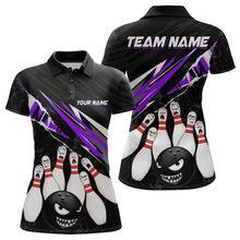Load image into Gallery viewer, Custom Purple Funny Bowling Jersey for Women Bowling Uniform Polo &amp; 1/4 Zip Bowling Team Shirts HNT128