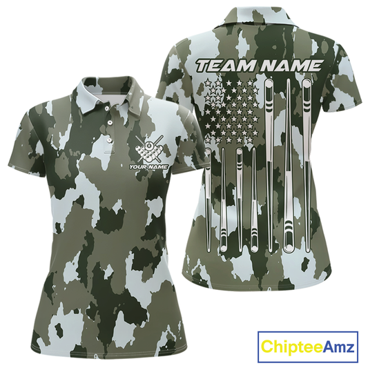 Custom Green Camo 8 Ball Billiard Shirts for Women Billiard League Billiard Team Shirts NNT106