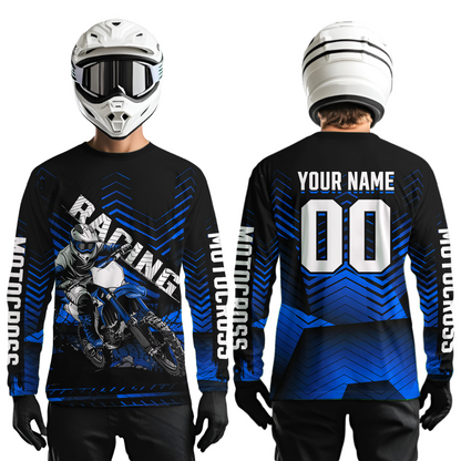 Custom Blue Motocross Jersey Racing for Kid Men Women MX Dirt Bike Shirts UPF30+ DNT46