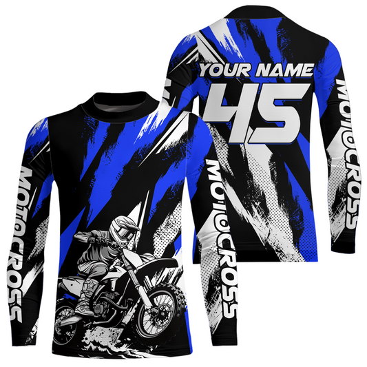 Blue Youth Motocross Shirts MX Racing Custom Dirt Bike Shirts Kid Men Women UPF30+ DNT33
