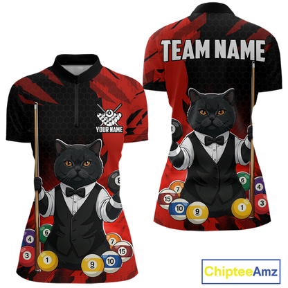 Custom Black Cat 8 Ball Pool Shirts Red Billiard Shirt for Men Billiard Team Jersey Billiard Gift NNT181