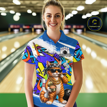Load image into Gallery viewer, Custom Graffiti Funny Cat Bowling Team Jersey Bowling Shirt for Women Bowling League Polo &amp;1/4 Zip HNT340