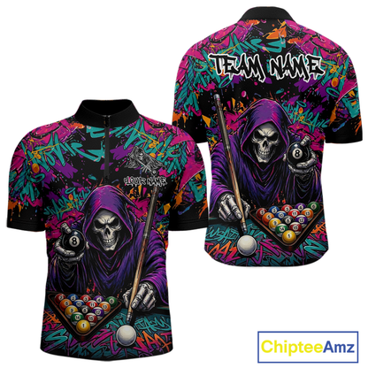 Custom Graffiti Grim Reaper 8 Ball Billiard Shirt for Men Billiard Team Jersey Billiard League NNT186