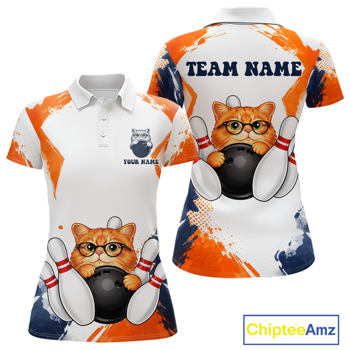Custom Funny Cat Bowling Jersey for Women Bowling Team Shirts Bowling League Polo & 1/4 Zip HNT186