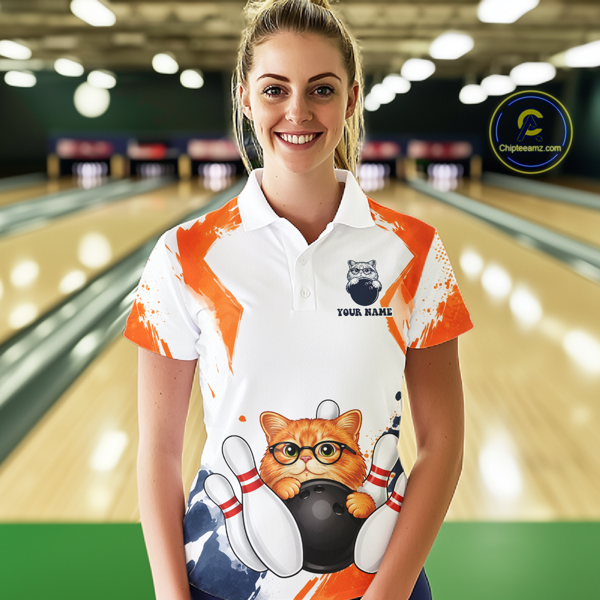 Custom Funny Cat Bowling Jersey for Women Bowling Team Shirts Bowling League Polo & 1/4 Zip HNT186