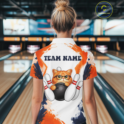 Custom Funny Cat Bowling Jersey for Women Bowling Team Shirts Bowling League Polo & 1/4 Zip HNT186