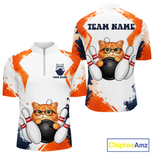 Load image into Gallery viewer, Custom Funny Cat Bowling Jersey for Men Bowling Team Shirts Bowling League Polo &amp; 1/4 Zip HNT186