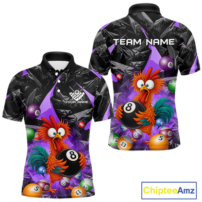 Custom Funny Purple Chicken 8 Ball Pool Billiard Shirt for Men Polo & 1/4 Zip, Billiard Team Jerseys NNT148
