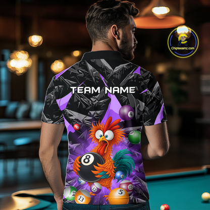 Custom Funny Purple Chicken 8 Ball Pool Billiard Shirt for Men Polo & 1/4 Zip, Billiard Team Jerseys NNT148