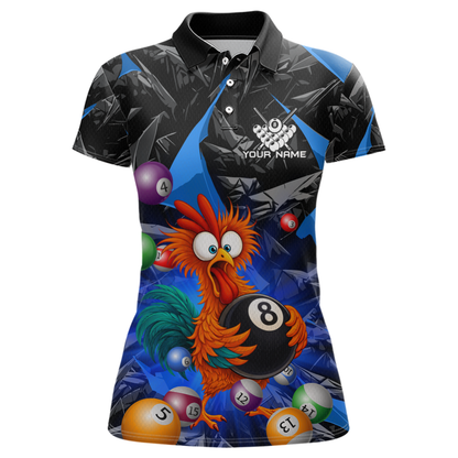 Custom Funny Blue Chicken 8 Ball Pool Billiard Shirt for Women Polo & 1/4 Zip, Billiard Team Jerseys NNT148