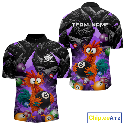 Custom Funny Purple Chicken 8 Ball Pool Billiard Shirt for Men Polo & 1/4 Zip, Billiard Team Jerseys NNT148
