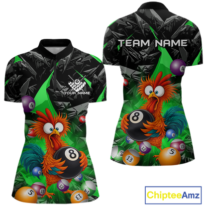 Custom Funny Green Chicken 8 Ball Pool Billiard Shirt for Men Polo & 1/4 Zip, Billiard Team Jerseys NNT148