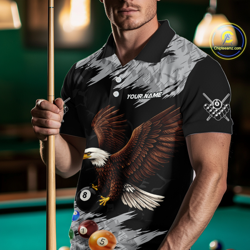 Custom Eagle 8 Ball Billiard Shirts for Men Billiard League Billiard Team Shirts Polo & 1/4 Zip NNT108