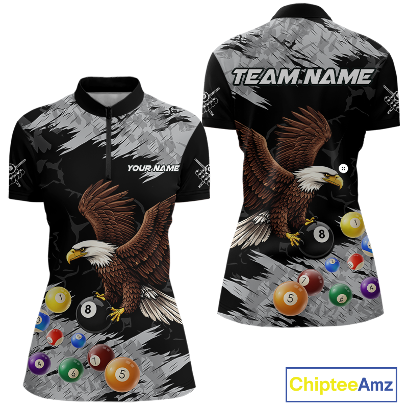 Custom Eagle 8 Ball Billiard Shirts for Women Billiard League Billiard Team Shirts Polo & 1/4 Zip NNT108