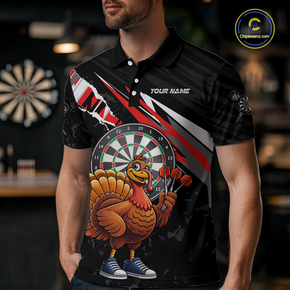 Red Funny Turkey Chicken Darts Shirt for Men Darts Team Jerseys Polo & 1/4 Zip Dart League NNT130