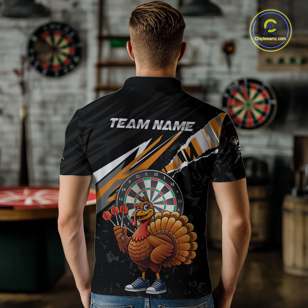 Orange Funny Turkey Chicken Darts Shirt for Men Darts Team Jerseys Polo & 1/4 Zip Dart League NNT130