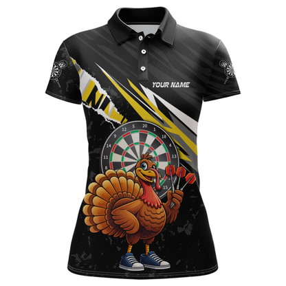 Yellow Funny Turkey Chicken Darts Shirt for Women Darts Team Jerseys Polo & 1/4 Zip Dart League NNT130