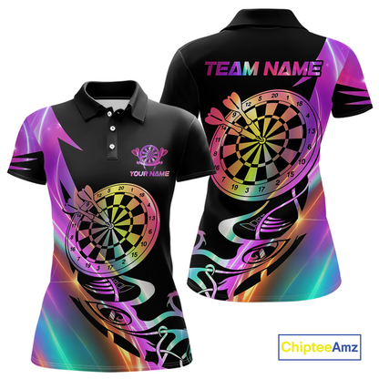 Custom Neon Pattern Dart Shirts For Women Dart Board Shirts Polo & 1/4 Zip Dart Jersey Team NNT128