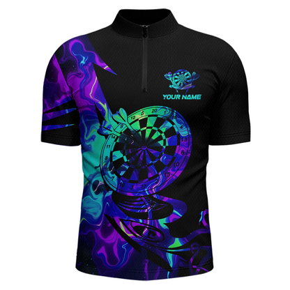 Custom Neon Pattern Dart Shirts For Men Dart Board Shirts Polo & 1/4 Zip Dart Jersey Team NNT129