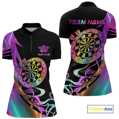 Custom Neon Pattern Dart Shirts For Women Dart Board Shirts Polo & 1/4 Zip Dart Jersey Team NNT128