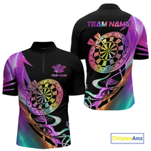 Load image into Gallery viewer, Custom Neon Pattern Dart Shirts For Men Dart Board Shirts Polo &amp; 1/4 Zip Dart Jersey Team NNT128