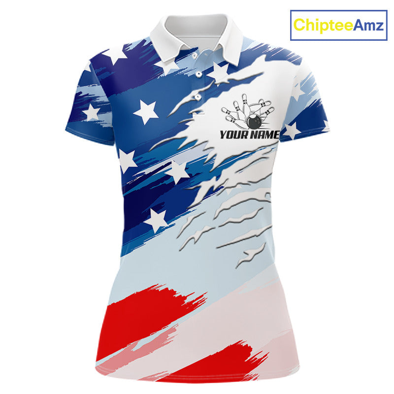 Custom American Flag Bowling Jersey for Women Bowling Team Shirts Patriotic Bowling League HNT460