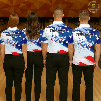 Custom American Flag Bowling Jersey for Women Bowling Team Shirts Patriotic Bowling League HNT460
