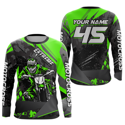 Green Youth Motocross Shirts Custom MX Racing Extreme Shirts Kid Men Women UPF30+ DNT34