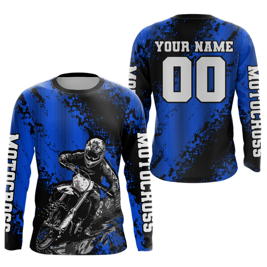 Custom Blue MX Off Road Racing Shirts Kid Men Women Youth Motocross Shirts UPF30+ DNT36