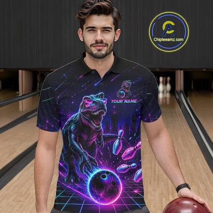 Custom Neon Funny Dinosaur Bowling Team Shirts Bowling Jersey for Men Bowling League HNT462