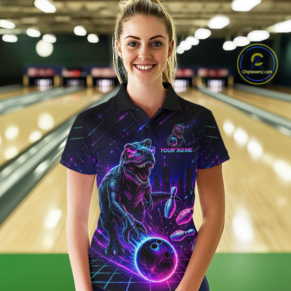 Custom Neon Funny Dinosaur Bowling Team Shirts Bowling Jersey for Women Bowling League HNT462