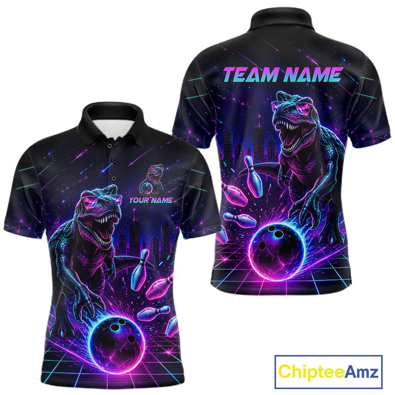 Custom Neon Funny Dinosaur Bowling Team Shirts Bowling Jersey for Men Bowling League HNT462