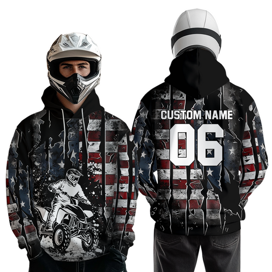 Custom US Flag Motocross Hoodie ATV Off-Road Quad Bike Hoodie for Men Women HOT25