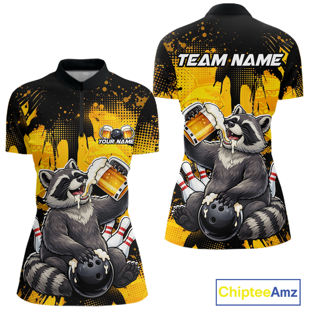 Custom Beer Raccoon Bowling Jersey for Women Bowling Polo & 1/4 Zip Bowling Team Shirts HNT270