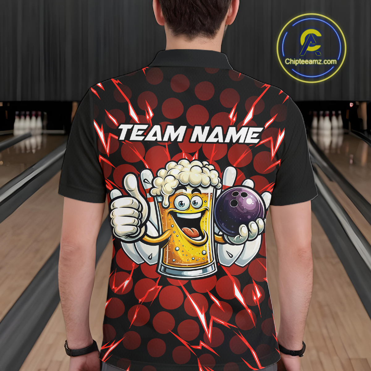 Custom Red Funny Beer Bowling Jersey for Men Bowling Team Shirts Polo & 1/4 Zip HNT187