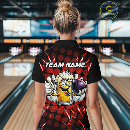 Custom Red Funny Beer Bowling Jersey for Women Bowling Team Shirts Polo & 1/4 Zip HNT187