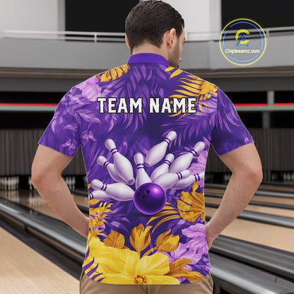 Custom Flowers Bowling Jersey for Men Polo & 1/4 Zip Bowling Team Shirts Bowling League HNT213