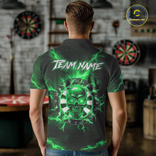 Load image into Gallery viewer, Custom Green Lightning Thunder Skull Dart Shirts For Men Darts Team Jerseys Polo &amp; 1/4 Zip NNT135