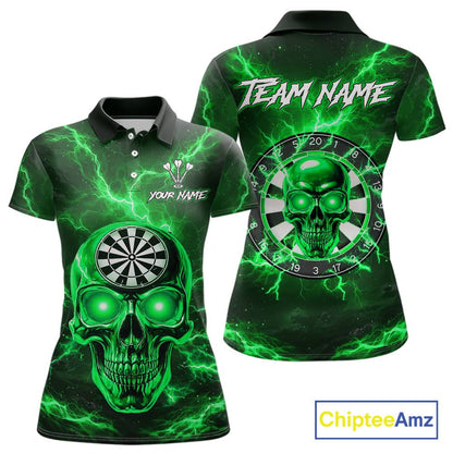 Custom Green Lightning Thunder Skull Dart Shirts For Women Darts Team Jerseys Polo & 1/4 Zip NNT135